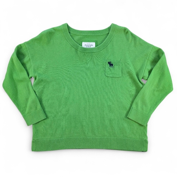 Abercrombie & Fitch Sweaters - Abercrombie & Fitch Green Crewneck Crop Sweater Pocket Logo 3/4 Sleeves Size M